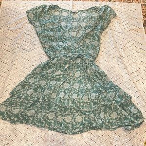 American Eagle Floral Turquoise Mock Wrap Dress Small